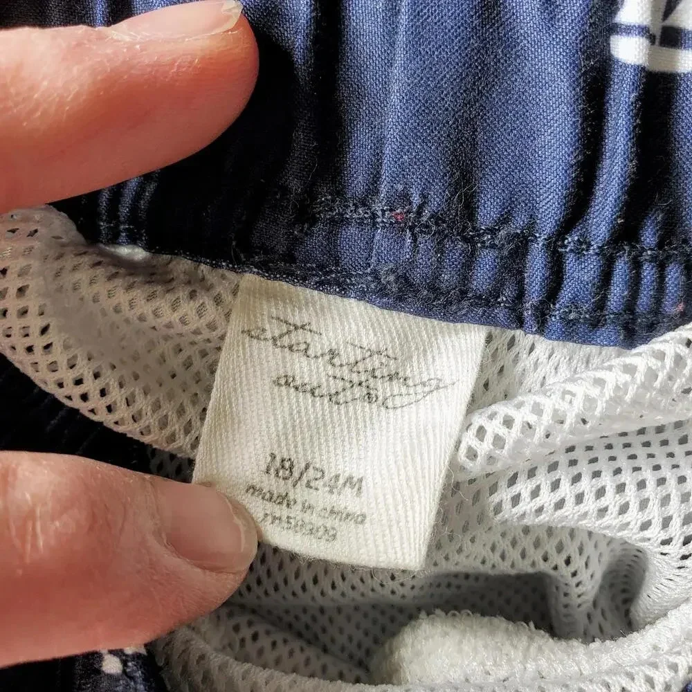Starting Out Toddler Boy Blue and White Anchor Month Swim Trunks 18/24M
